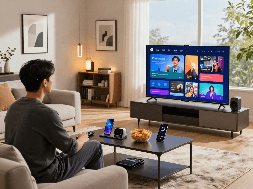 Tester l'Atlas pro ontv dans un salon moderne avec télévision et lumières ambiantes